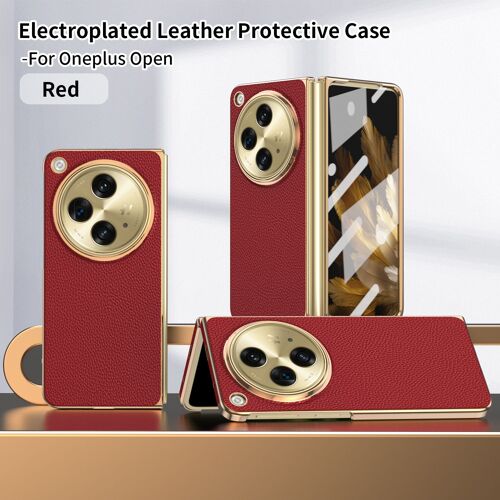 Coque pour Oneplus open,business,étui de protection pour téléphone portable en cuir vegan,Rouge