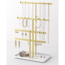 Jexnovashop-Présentoir À Bijoux Et Colliers : Grande Capacité, Réglable ¿ Rangement Robuste Pour Boucles D'oreilles, Bracelets, Montres, Doré