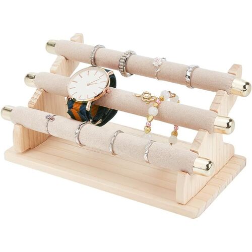 Jexnovashop-3 Niveaux Présentoirs À Anneau Beige, Présentoirs Détachables De Bague De Velours De Style De Mode Avec Porte-Bijoux D'extrémité D'or Pour Afficher Bagues De Mariage Stockage De Bijoux