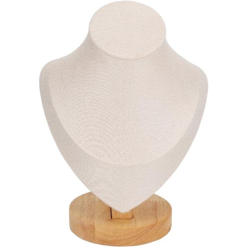 Petit Organisateur de modèle de Bijoux, Support d'affichage de Collier de Flanelle 3D avec Socle en Bois Pendentif chaîne Bijoux modèle Buste Support (Beige)