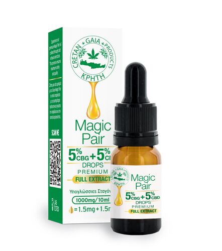 Huile Magique À Extrait Complet Cretan Gaia 5 % Cbd Et 5 % Cbg, 10 Ml 
