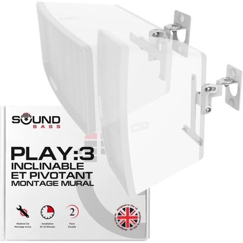 VornixorSarlshop-Play 3 Paire de Supports muraux Blanc compatibles avec Sonos Play:3 Uniquement, Lot de 2, mécanisme de pivotement et d'inclinaison réglable, 2 Supports de Montage Comprenant Toutes L