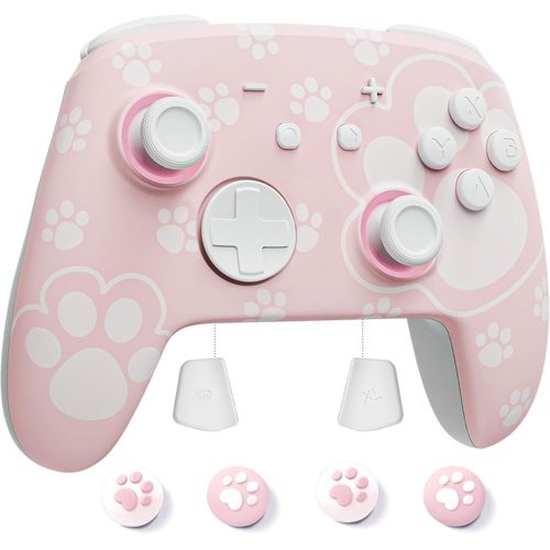 Manette Switch 2 Pro, Manette Switch 2 Sans Fil Compatible Avec Nintendo Switch 2/Oled/Lite, Funlab Firefly Bluetooth Switch 2 Pro Controller Avec 7 Couleurs Led/Paddle/Turbo - Chat Patte Rose
