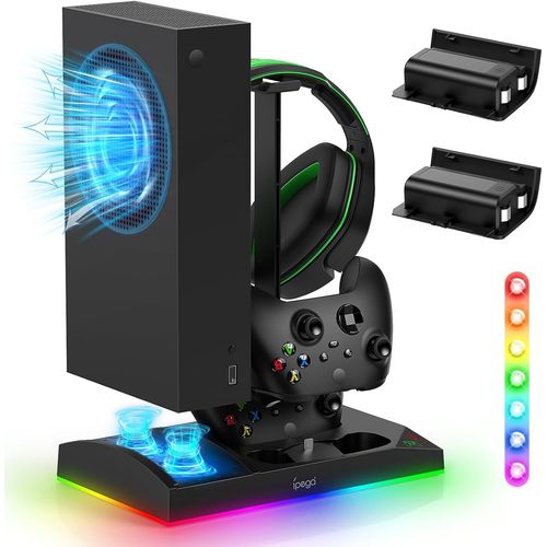 Support De Chargeur Avec Ventilateur De Refroidissement Pour Xbox Series S Console & Manette,Station D'accueil Verticale Avec 2 X 1400mah Batterie Rechargeable & Couvercle (Noir Led)