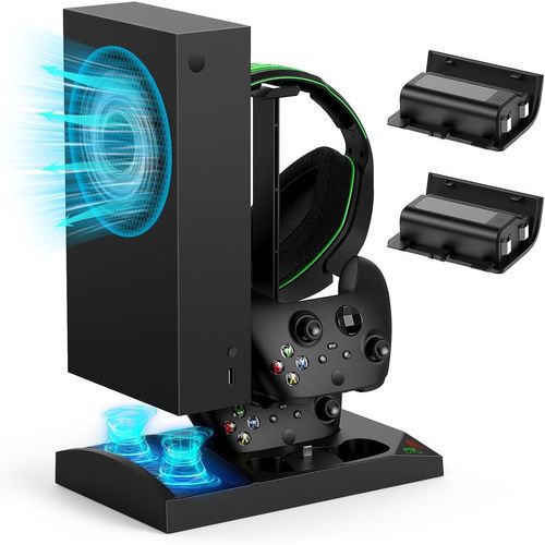 Support De Chargeur Avec Ventilateur De Refroidissement Pour Xbox Series S Console & Manette,Station D'accueil Verticale Avec 2 X 1400mah Batterie Rechargeable & Couvercle (Noir)
