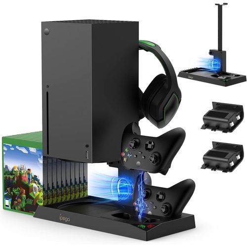 Support Compatible Avec Xbox Series X, Ventilateur De Refroidissement Avec Dual Controller Chargeur Station Avec Batteries Rechargeables 2x1400mah, Support D'écouteurs Pour Série X