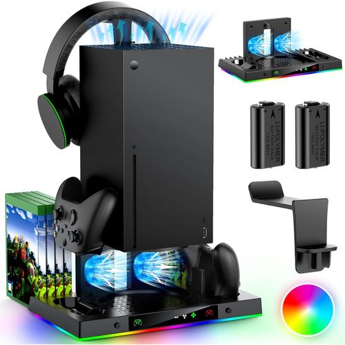 Station De Charge Avec Ventilateur De Refroidissement Rgb Pour Xbox Series X,Dock D'Accueil Sans Fil & Système De Refroidisseur Avec 15 Modes D'Éclairage Colorés Pour Xbox X
