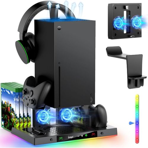 Station De Charge Avec Ventilateur De Refroidissement Rgb Pour Xbox Series X, Dock D'accueil Sans Fil & Système De Refroidisseur Avec 15 Modes D'éclairage Colorés Pour Xbox X & Stockage Habillages