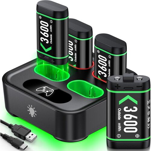 Chargeur Pour Manette Sans Fil Xbox - 4 Batteries 3600 Mwh - Pour Xbox Series X, S/Xbox One/One S/X/Elite - Rechargeable