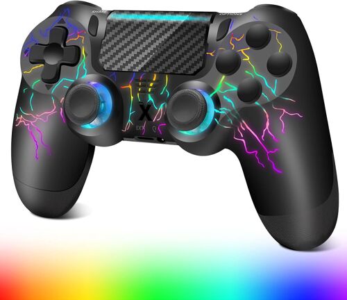 Manette Sans Fil Pour Ps-4, Design Craquelé Avec Lumière Rvb, Batterie 1000 Mah, Prise Audio 3,5 Mm, Manette De Jeu Avec Double Vibration/Capteur Gyroscopique 6 Axes/Panneau Tactile, Contrôleur Pour