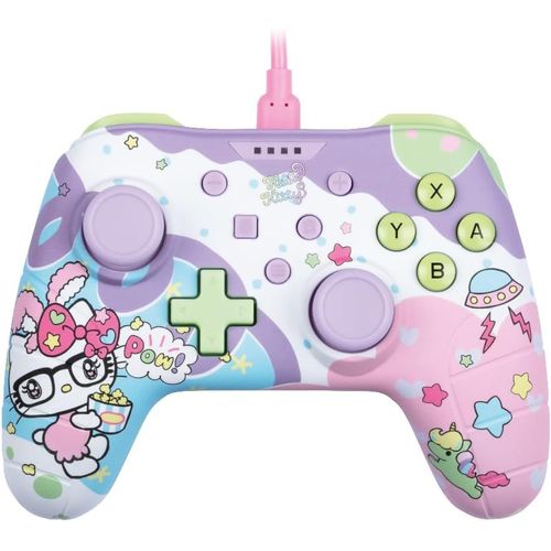 Hello Kitty Manette Filaire Pour Nintendo Switch, Switch 2 Et Pc - Fonction Vibration - Câble 3 M - Violet Et Rose