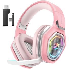 Casque Gaming Sans Fil Pour Pc Ps5 Ps4, 2.4Ghz Audio Sans Perte, Usb & Type-C Casque De Jeu Ultra Stable Avec Batterie 40 Heures Pour Switch Laptop Mobile Mac(Rose)