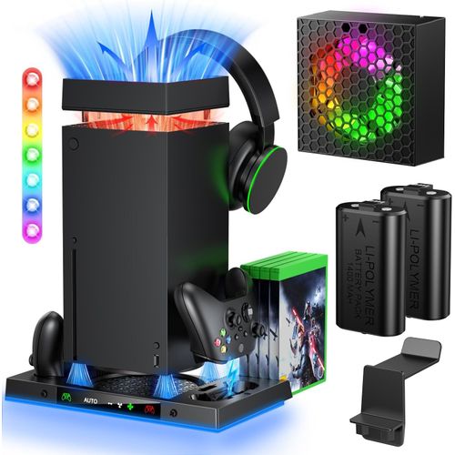 Support De Charge Avec Accessoires De Ventilateur De Refroidissement Intelligent Ai Pour Xbox Series X Avec Haute Puissance, Double Station De Chargement Sans Fil Pour Manette Xbox X, Batterie Rechar