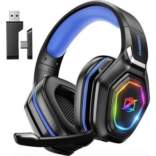Casque Gaming Sans Fil Pour Pc Ps5 Ps4, 2.4ghz Audio Sans Perte, Usb & Type-C Casque De Jeu Ultra Stable Avec Batterie 40 Heures Pour Switch Laptop Mobile Mac(Bleu)