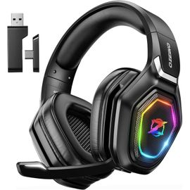 Casque Gaming Sans Fil Pour Pc Ps5 Ps4, 2.4Ghz Audio Sans Perte, Usb & Type-C Casque De Jeu Ultra Stable Avec Microphone Flip (Noir)