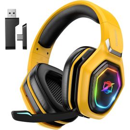 Casque Gaming Sans Fil Pour Pc Ps5 Ps4, 2.4Ghz Audio Sans Perte, Usb & Type-C Casque De Jeu Ultra Stable Avec Batterie 40 Heures Pour Switch Laptop Mobile Mac(Jaune)