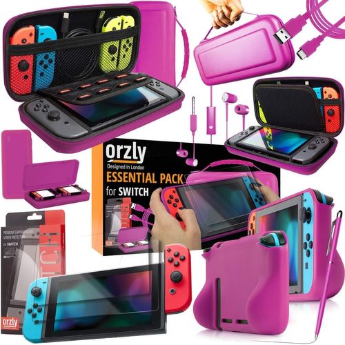 Switch Accessoires, Ultimate Pack Pour Nintendo Switch [Pack Comprenant: Protecteurs D'écran En Verre Trempé, Housse (Étui Rigide Pour Console), Comfort Grip Étui Etc...] - Rose