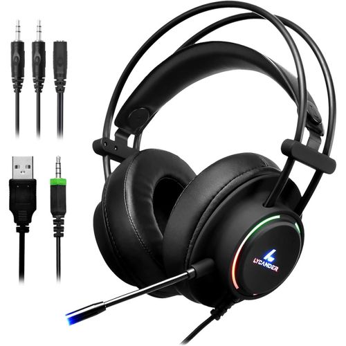 Casque De Jeu Avec Microphone Et Lumière Led, Entrée 3.5 Mm (Pour Pc, Ps4, Xbox One, Nintendo Switch Et Plus)