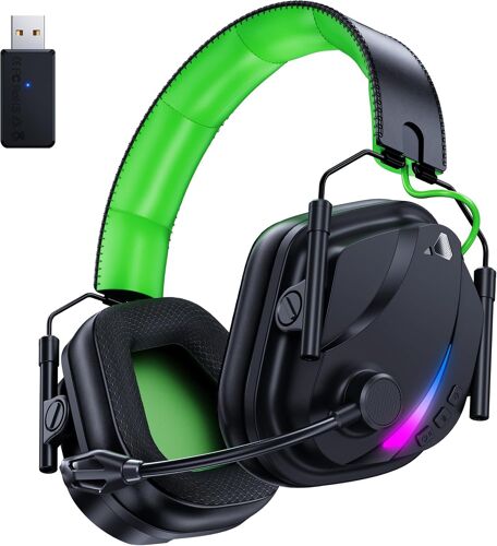Casque Fil,Casque Gaming Bluetooth Avec Microphone,Ps5 Casque Bluetooth Sans Fil,Pour Ps4,Ps5,Pc,Mac,Switch,Mobile,Casque Gaming Sans Fil À Double Mode De Commutation - Noir/Vert