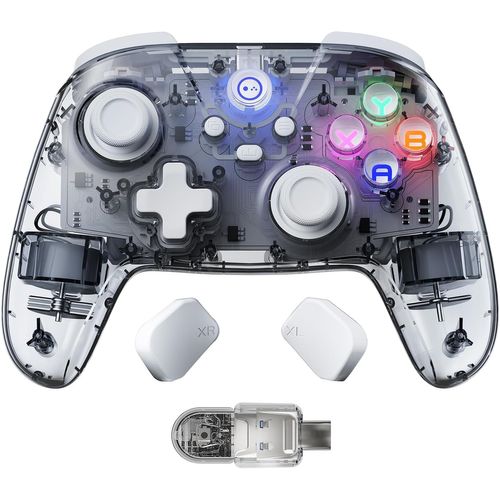 Manette Pc Sans Fil 2.4g Avec Joysticks Et Gâchettes À Effet Hall, Manette De Jeu Pour Windows/Android/Steam Deck/Iphone/Switch 2, Gamepad Bluetooth Avec 8 Couleurs Rgb/Turbo - Transparent
