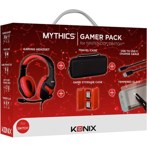 Mythics Gamer Pack Accessoires Nintendo Switch, Switch Lite Et Switch Oled - Casque - Housse - Boîtier Jeux - Câble - Verre Trempé