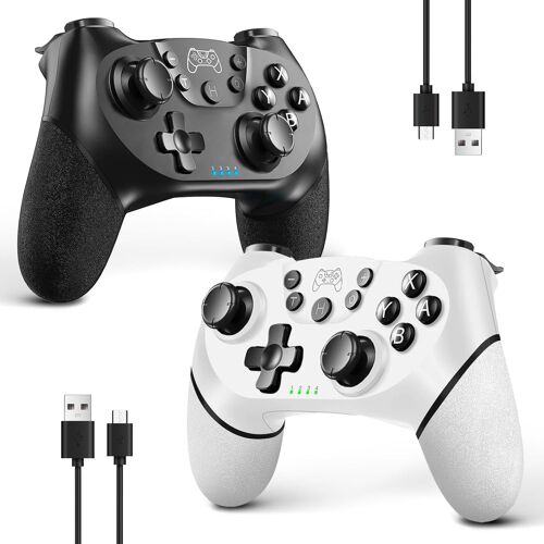 2pcs Manette Sans Fil Pour Switch/Switch 2/Lite/Oled, Manette Pour Switch Pro Avec Fonction Réveil Avec Un Bouton¿Manette Pour Switch Avec Double Vibration/Turbo/Screenshot (Noir & Blanc)