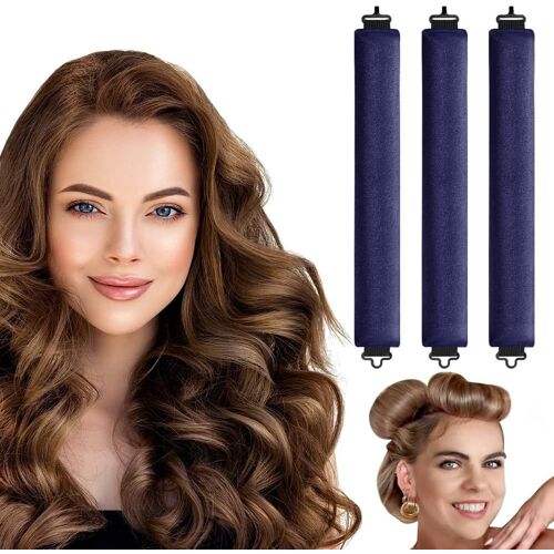 3Pcs Boucles Sans Chaleur,Bigoudis Cheveux,Cheveux Bouclés Femme,Igoudis De Sommeil Doux,No Heat Caoutchouc Hair Rollers For Most Hairstyles,Bricolage Outils De Coiffure(Bleu Marine)