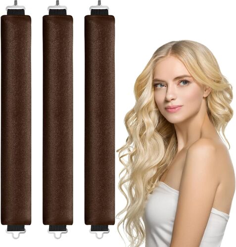 3pcs Boucles Sans Chaleur, Bigoudis Cheveux, Cheveux Bouclés Femme, Igoudis De Sommeil Doux,No Heat Caoutchouc Hair Rollers For Most Hairstyles,Bricolage Outils De Coiffure(Brun)