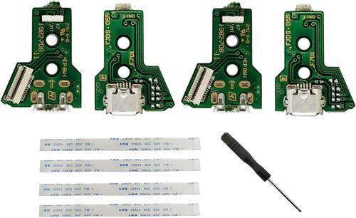 Carte D'interface 4 Pcs Jds - 055 Et Câble Ruban 12 Broches Compatible Avec Le Port De Charge De Remplacement Du Contrôleur Sans Fil Ps4 Pro / Ps4 Slim