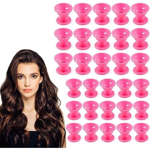30 Bigoudis Flexible, Bouclés Silicone, Pas De Chaleur, Magic Soft Rollers, Soins Des Cheveux, Diy Styling Tools, Ensemble De Curseurs (15x Grand, 15x Petit) (Rose) 