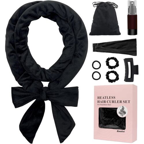 Velours Boucle Bandeau Boucleur De Cheveux Sans Chaleur Doux, Heatless Hair Curlers Création De Boucles Naturelles Sans Chaleur, Bigoudis Cheveux Kit S'applique Aux Femmes Et Aux Filles,Noir