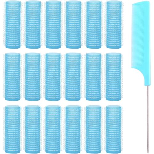 Bigoudis Auto-Agrippants Bigoudis Autogrippants De Coiffure De Salon Rouleaux À Cheveux Rouleaux Ventilés Avec 1 Paquet De Peigne À Queue De Rat Bigoudis De Coiffure, Bleu, 19 Pièce