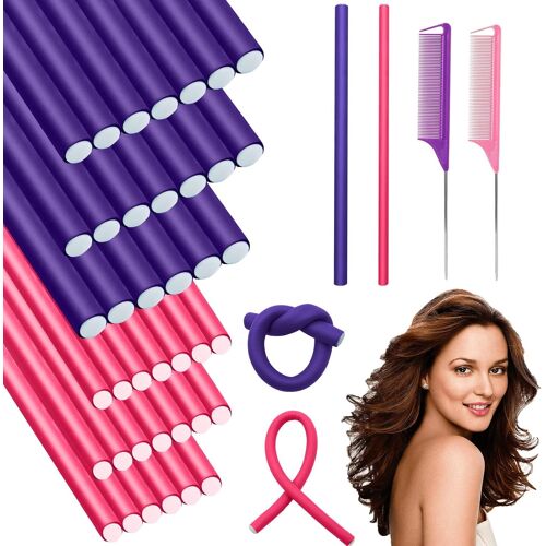 Kit De 42 Tiges À Friser Flexibles, 40 Tiges Flexibles De 24,1 Cm De Diamètre Avec 2 Peignes En Acier Pour Cheveux Longs, Courts, Salon De Coiffure