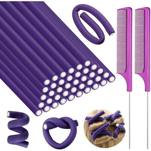 40 Pcs Bigoudis Cheveux, 24cm Rouleaux De Cheveux En Mousse Flexible Torsadée, Avec 2 Pcs Peignes, Bigoudis Sans Chaleur Pour Long, Court, Ondulés Cheveux, Salon De Coiffure 