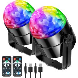 Boule Disco, 360° Rotation Boule A Facette Avec Commande Vocale Avec Télécommande Sans Fil,Intérieur Anniversaire Bal Karaoké Décoratif Jeu De Lumiere Pour Soiree(2Paquets)