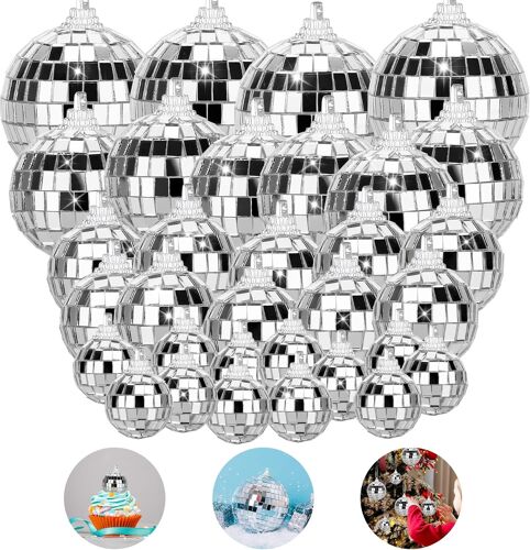 32 Pièces Boule À Facette Kit, Boule Disco Brillant Avec Corde, Deco Disco Réutilisable, Mini Boule Disco Pour Décoration De Gâteaux, Fête, Bar, Décoration De Vacances(Argent)