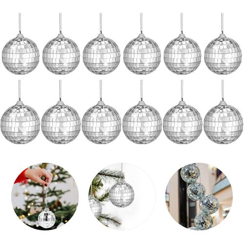Boules Disco Miroir,12Pcs Boule A Facette Miroir Argent Boule Disco Décoration Suspendre Mirror Balls 5 Cm Et 4Cm Réfléchissant Pour Décoration D'Arbre De Noël Célébration De Mariage Gâteau