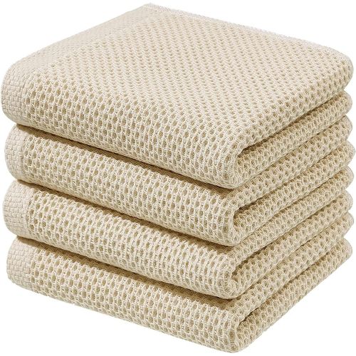 Kal-Lot De 4 Torchons De Cuisine En Coton - 33 X 74 Cm - Beige