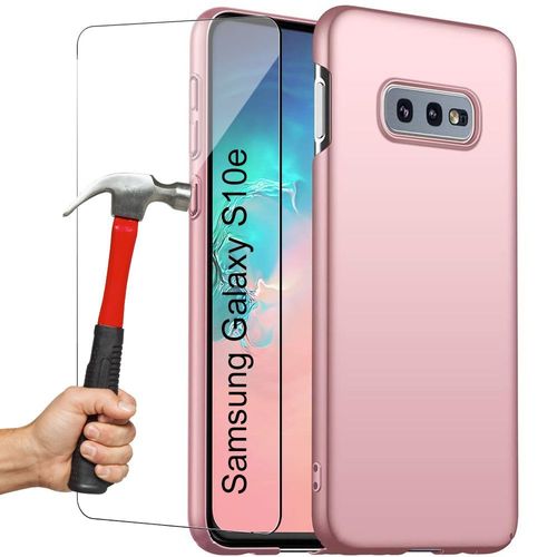 Coque Samsung S10e (5.8"") Lot de 2 Verres Trempés Protection en Silicone simple Anti-Choc Rose