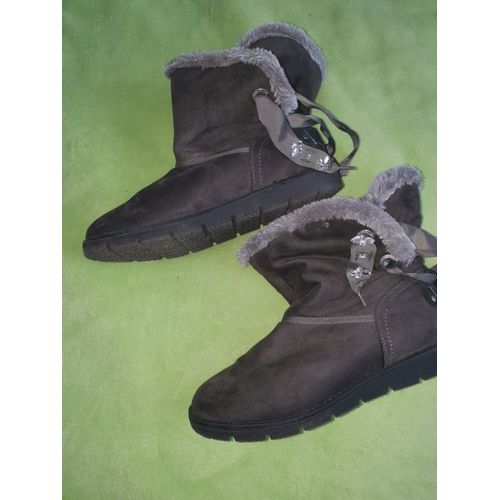 Boots Grises Fourrées Rubans Et Strass - 41-42