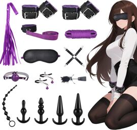 Kalanka-Kits De Bondage 16 Pièces Érotique Bdsm Sex Menottes Sextoys, Sm Set Adultes Toy Parfait Anal Plug Butt Plug Set Ensemble De Jouets Sexuels Érotiques Retenue Et Bondage Pour Sexualité Femme C