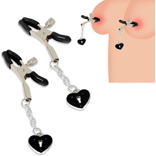 Kal-Pince Teton Sexuelle En Métal Avec Chaînes En Fer Noirs Et Rouges En Forme De Coeur Pinces À Téton Erotiques Bdsm Sex Toys Breast Stimulators Pour Femmes Hommes (Black)