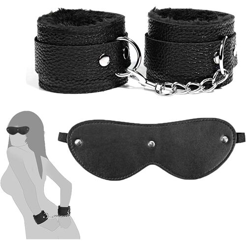 Kal-Menottes Et Bandeau Sm Kits De Bondage, Réglables Menottes Avec Masque, Bdsm Bondage Set Érotique Jouets Sexuels Pour Couple Adulte Sex Toys, Noir