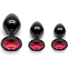 Plug Anal Butt Plug 3 Pièces Set Plug Anal En Métal Gris Foncé/Noir Gunmetal Grand Moyen Petit Plug Anal Sex Toy Convient Aux Débutants Pour Femmes Hommes Couples (Rouge)