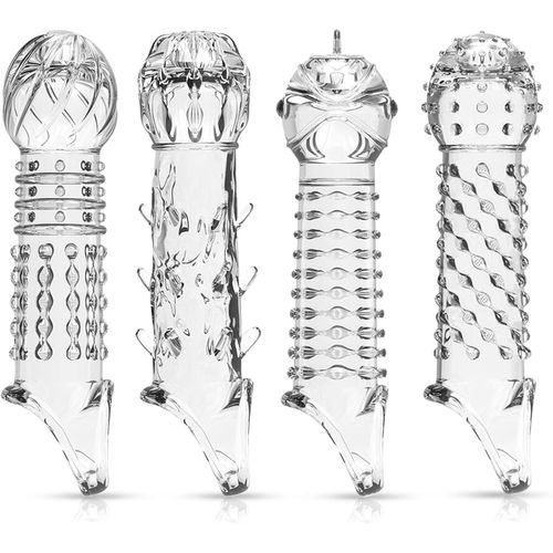 Kal-4 Pcs. Penis Sleeve, Étui À Pénis Transparent Pour Hommes, Étui À Pénis Pour L'allongement Et L'agrandissement Du Pénis, Retard De L'éjaculation, Jouets Sexuels Pour Couples