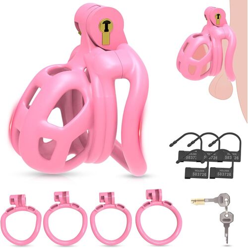 Cages De Chasteté Avec 4 Cockrings,Cage À Pénis 3d Légère,Chastity Cage Sex Toýs Pour Empêcher L'érection,Jouet Sexualité Couple Sextoy Homme (S)