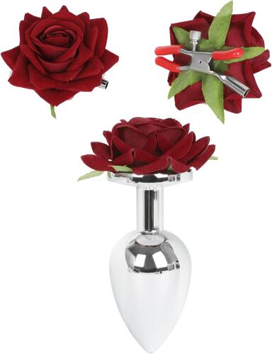 Kal-Bouchons Anaux Avec Roses Bouchons De Cul En Acier Inoxydable Pour Massage De La Prostate Et Du Point G Clips De Téton Ajustables Pour Femmes Sm Jouets Sexuels Adultes (M)