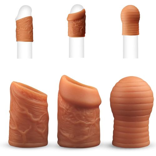 Kal-Manchon De Pénis Réaliste 3 En 1 Pour Augmenter L'érection, Rehausser Retardant Éjaculation Pour Homme Reutilisable