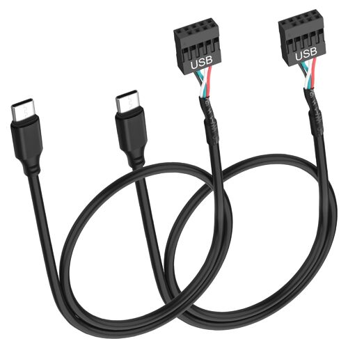 JGD-Lot de 2 câbles adaptateur USB 9 broches vers USB C 26 AWG USB type C mâle vers Dupont 4 broches femelle Carte mère Câble de données pour châssis, carte mère, carte graphique - 50 cm