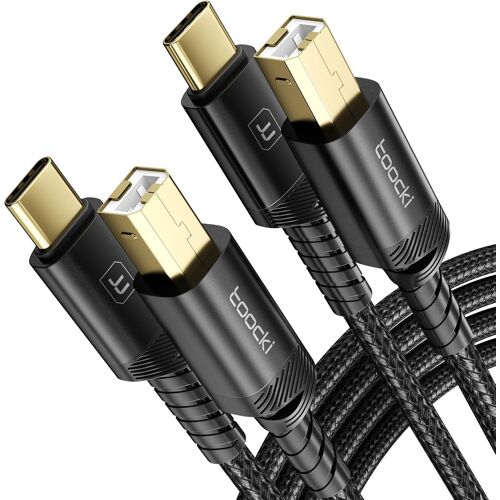 KAL-Câble Imprimante Usb B Vers Usb C 2M, Lot De 2 Câble Scanner Avec Cable En Nylon Et Fiche En Aluminium Compatible Avec Iphone 16 Pro Max Macbook Matebook Dell Hp Scanner Piano Électronique Midi